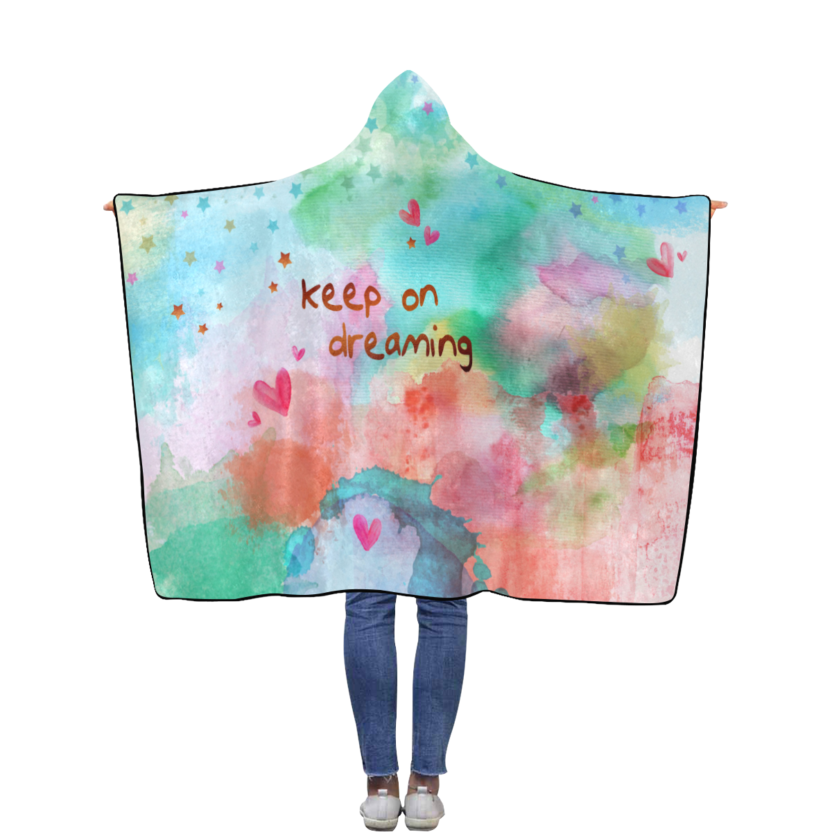 KEEP ON DREAMING - rainbow Flannel Hooded Blanket 50''x60''