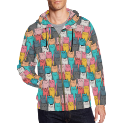 Cartoon Cat Pattern All Over Print Full Zip Hoodie for Men/Large Size (Model H14)