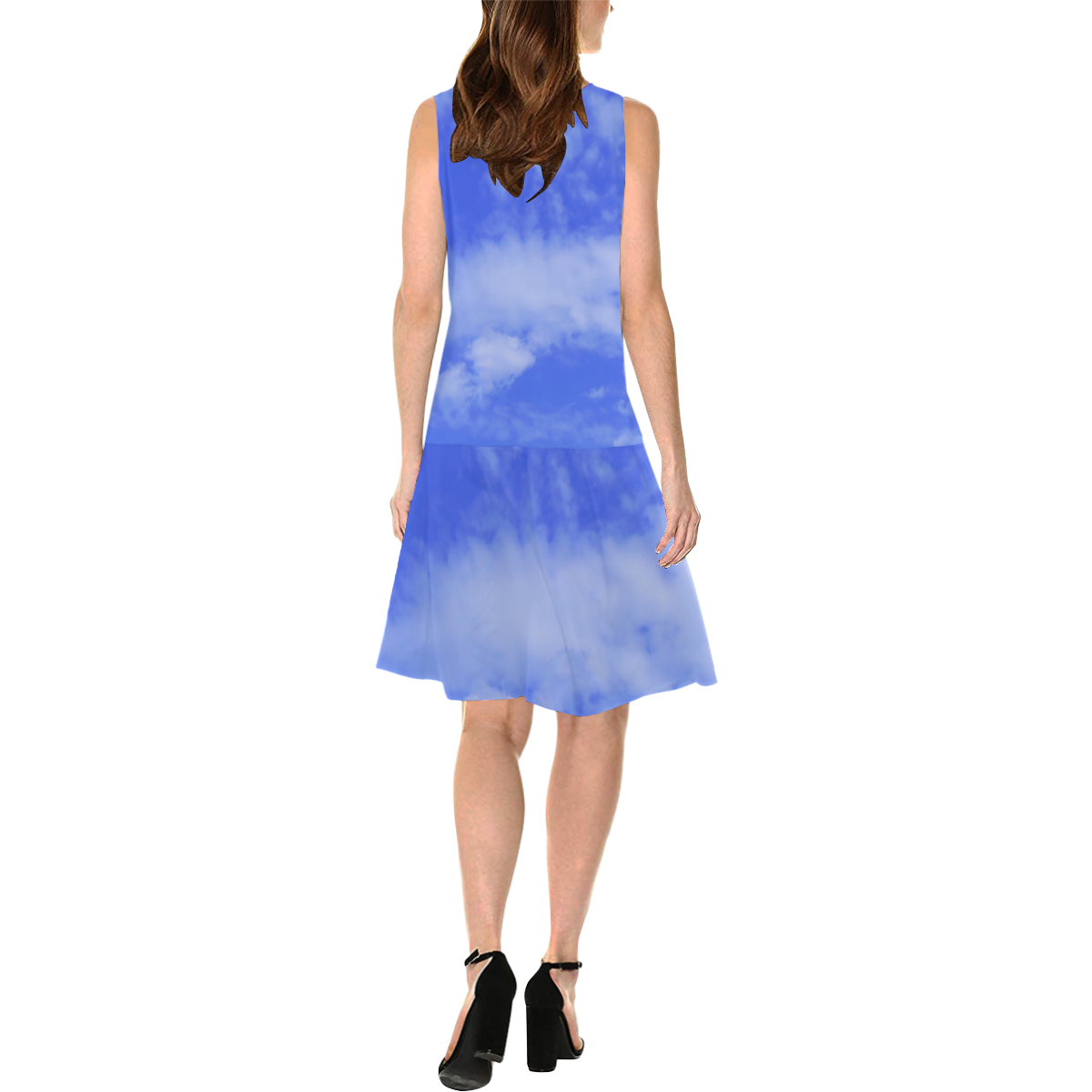 Blue Clouds Sleeveless Splicing Shift Dress(Model D17)