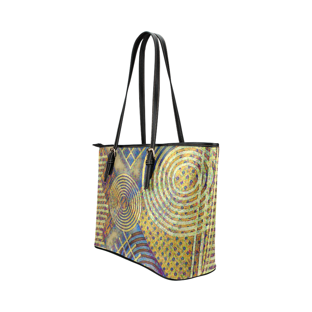 Squares & Circles T Leather Tote Bag/Small (Model 1651)