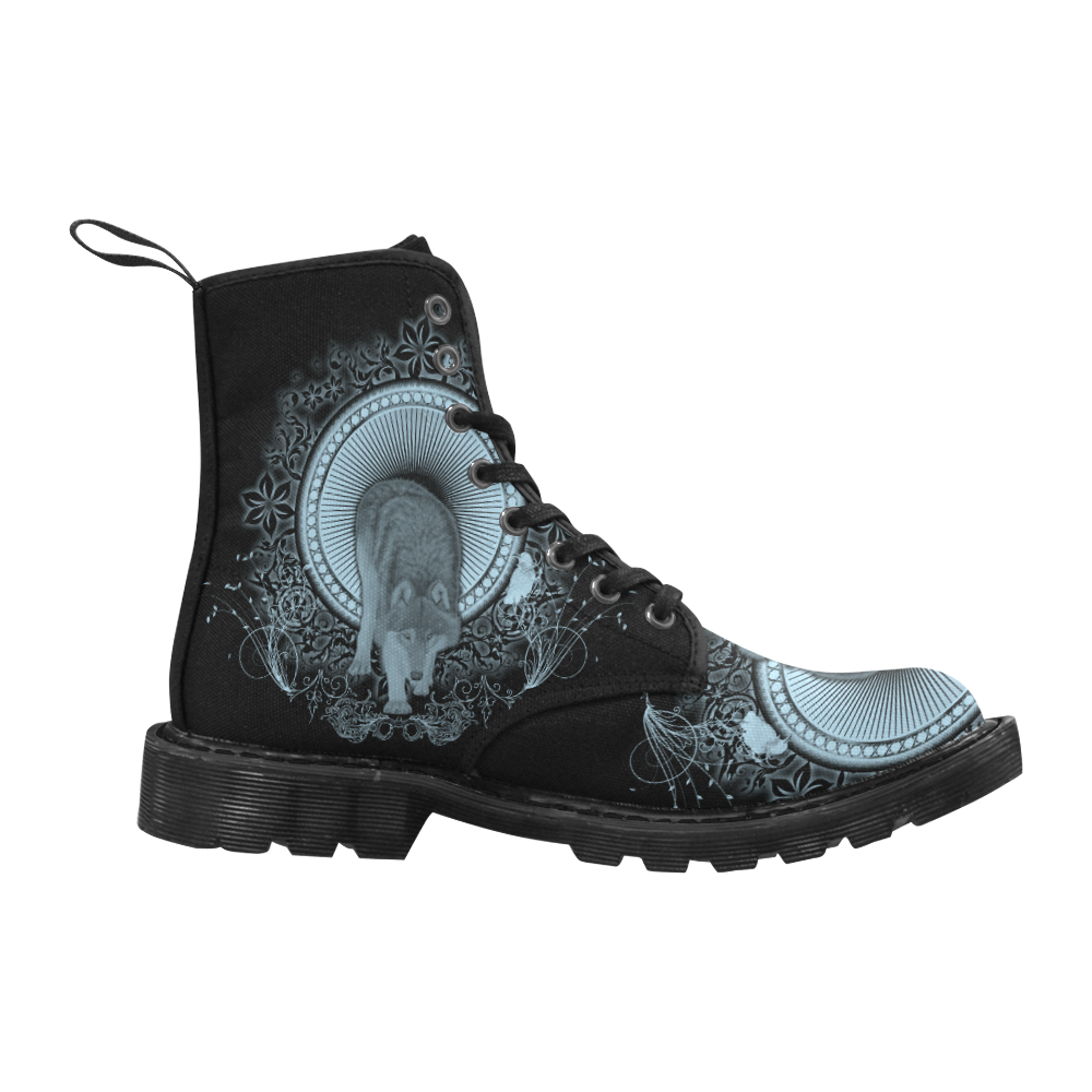 Wolf in black and blue Martin Boots for Women (Black) (Model 1203H)