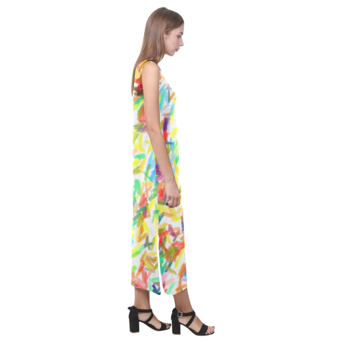 Colorful brush strokes Phaedra Sleeveless Open Fork Long Dress (Model D08)