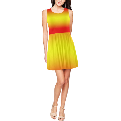 Red Yellow Red Thea Sleeveless Skater Dress(Model D19)