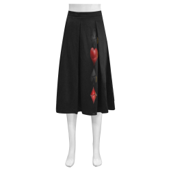 Las Vegas Black and Red Casino Poker Card Shapes on Black Mnemosyne Women's Crepe Skirt (Model D16)