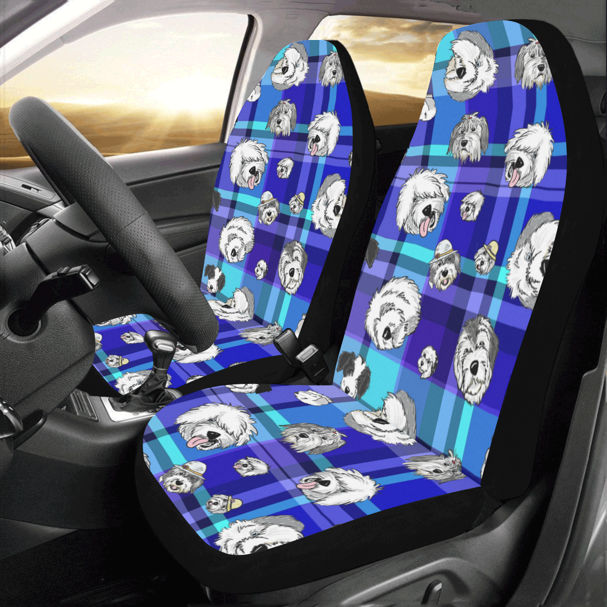 Blue Plaid Shaggies Car Seat Covers (Set of 2)