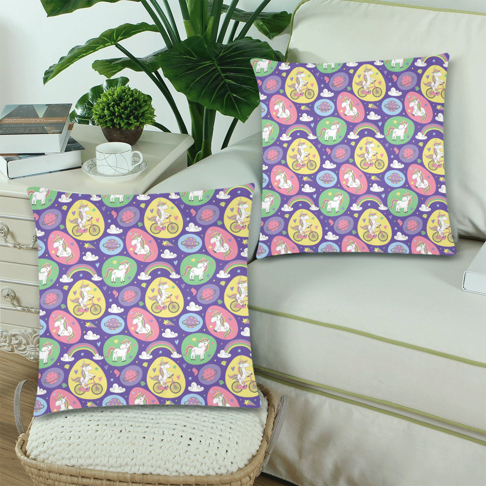 Planet Unicorn Custom Zippered Pillow Cases 18"x 18" (Twin Sides) (Set of 2)