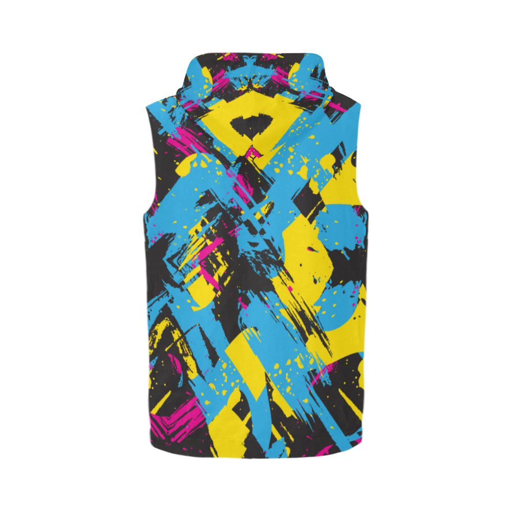 Colorful paint stokes on a black background All Over Print Sleeveless Zip Up Hoodie for Men (Model H16)