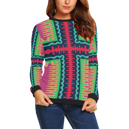 Waves in retro colors All Over Print Crewneck Sweatshirt for Women (Model H18)