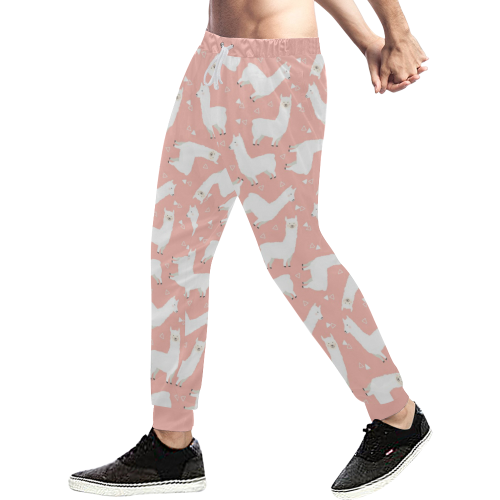 Pink Llama Pattern Men's All Over Print Sweatpants (Model L11)