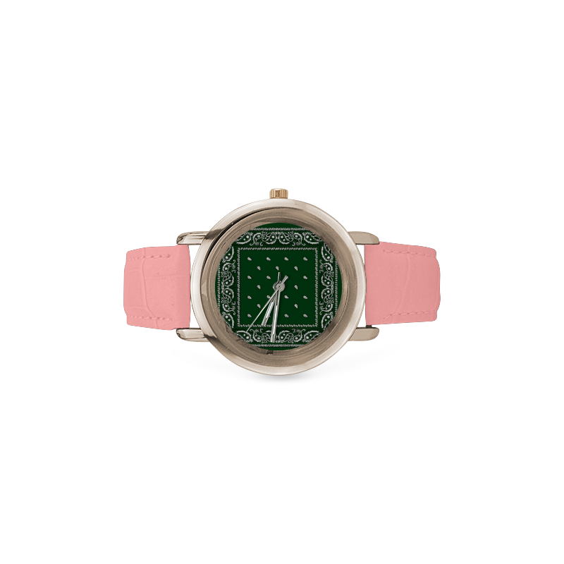 KERCHIEF PATTERN GREEN Women's Rose Gold Leather Strap Watch(Model 201)
