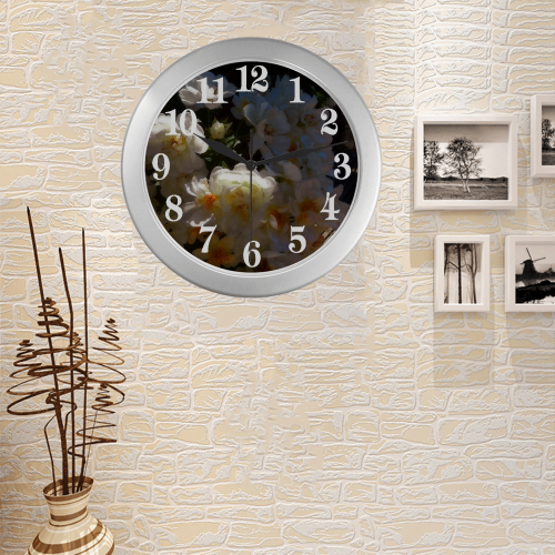 Roses in morning light Silver Color Wall Clock