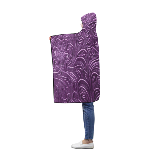 Embossed Purple Flowers Flannel Hooded Blanket 40''x50''