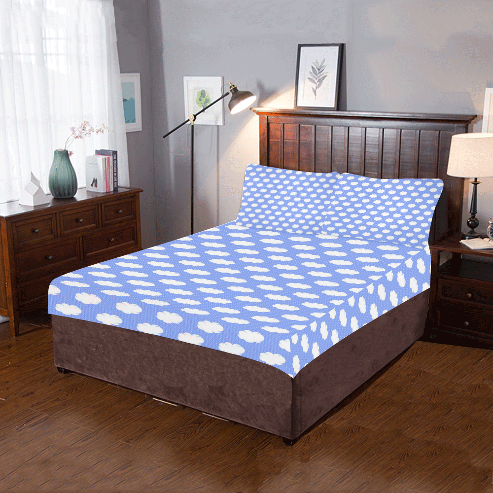 Clouds and Polka Dots on Blue 3-Piece Bedding Set