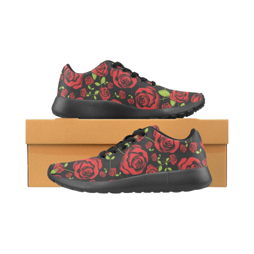 Red Roses on Black Men's Running Shoes/Large Size (Model 020)