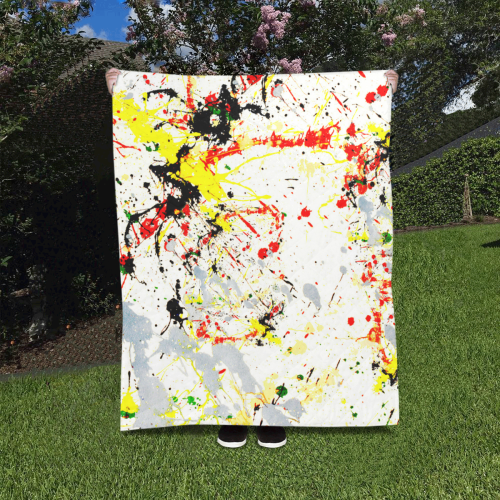 Black, Red, Yellow Paint Splatter Quilt 40"x50"