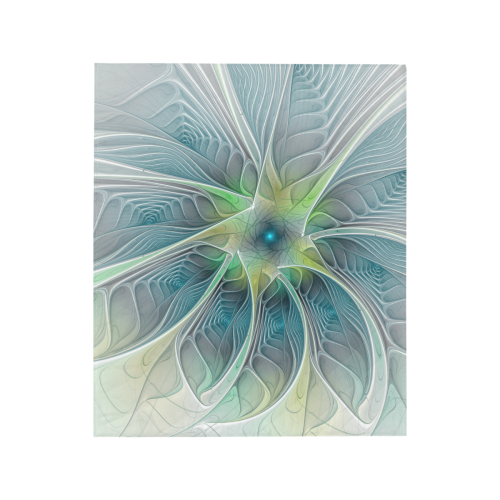 Floral Fantasy Abstract Blue Green Fractal Art Flower Quilt 50"x60"