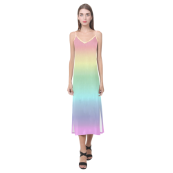 Pastel Rainbow V-Neck Open Fork Long Dress(Model D18)