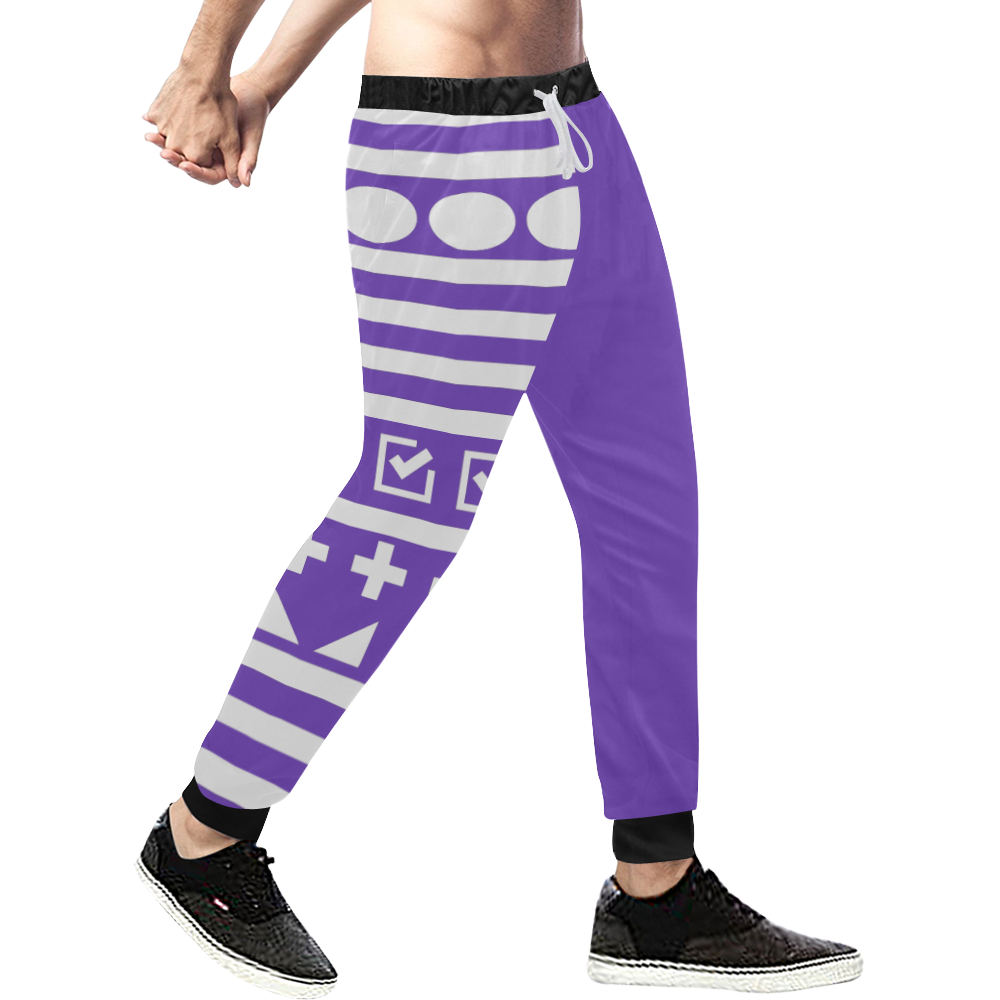 lamonki white patterned purple Men's All Over Print Sweatpants (Model L11)