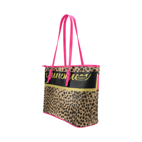 Yahweh Leopard Meero Pink Leather Tote Bag/Small (Model 1651)
