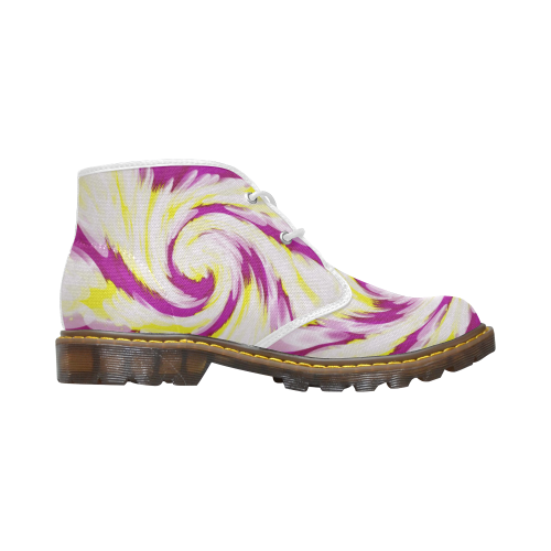 Pink Yellow Tie Dye Swirl Abstract Men's Canvas Chukka Boots (Model 2402-1)