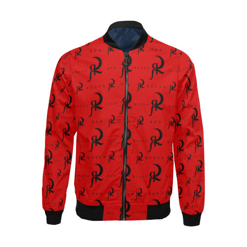 RED QUEEN ALL OVER LOGO PATTERN PRINT RED & BLACK All Over Print Bomber Jacket for Men (Model H19)
