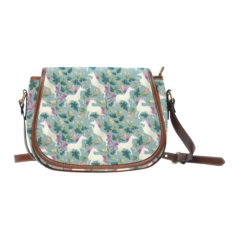 Floral Unicorn Pattern Saddle Bag/Small (Model 1649) Full Customization