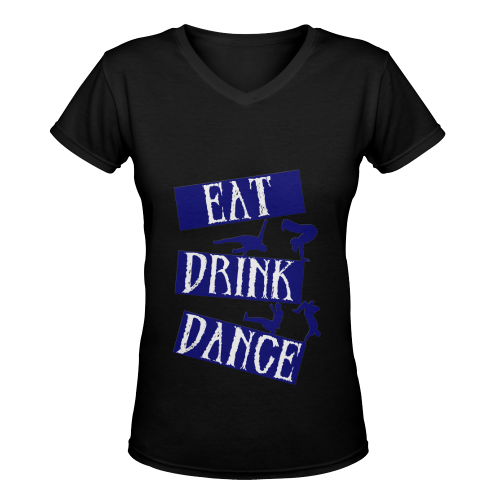 Break Dancing Blue on Black Women's Deep V-neck T-shirt (Model T19)