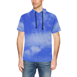 Blue Clouds All Over Print Short Sleeve Hoodie for Men (Model H32)