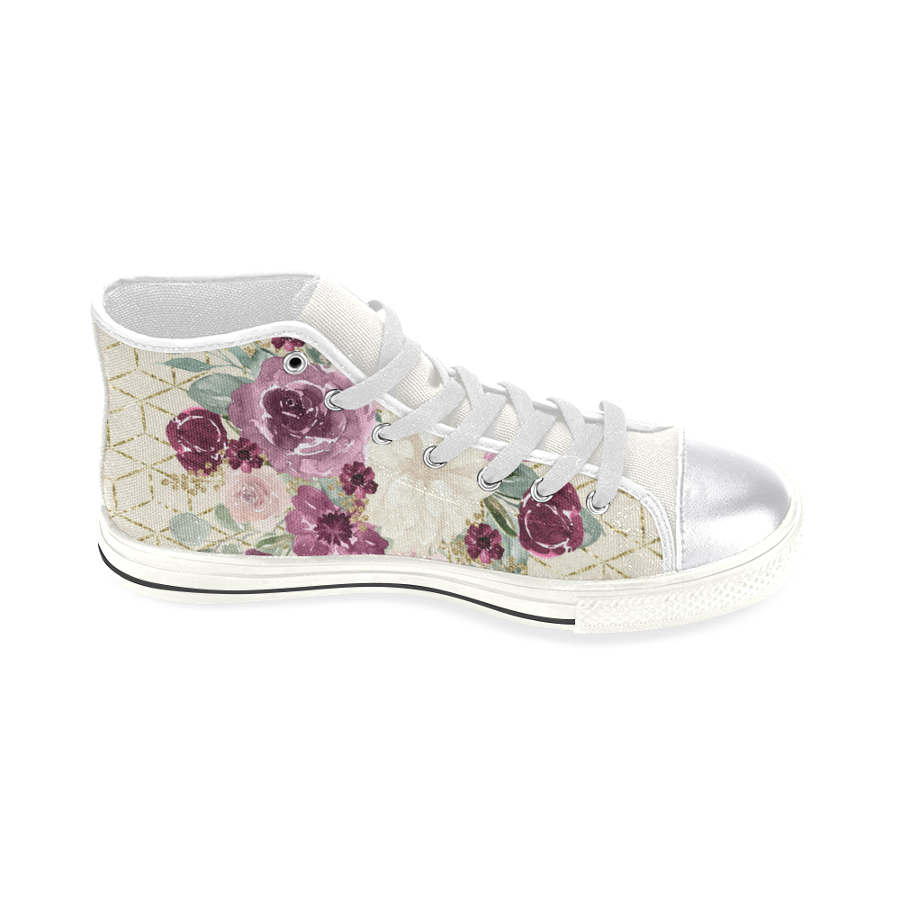 Floral Flower & Watercolor Women's Classic High Top Canvas Shoes (Model 017)