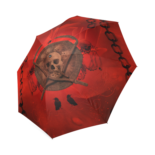 Skulls on red vintage background Foldable Umbrella (Model U01)