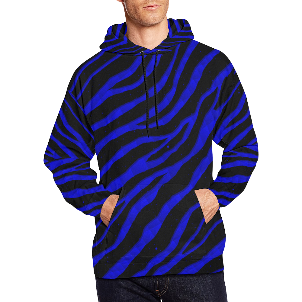 Ripped SpaceTime Stripes - Blue All Over Print Hoodie for Men (USA Size) (Model H13)