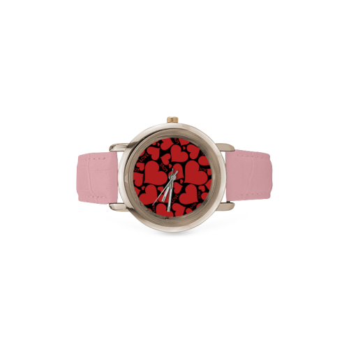 Love Red Hearts Women's Rose Gold Leather Strap Watch(Model 201)