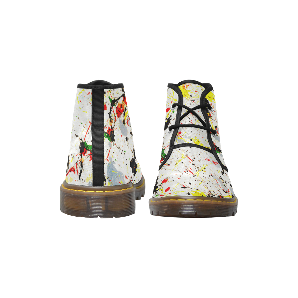 Yellow & Black Paint Splatter (Black Trim) Women's Canvas Chukka Boots (Model 2402-1)