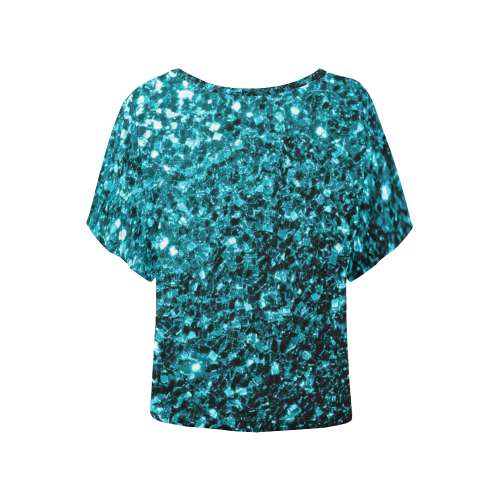Beautiful Aqua blue glitter sparkles Women's Batwing-Sleeved Blouse T shirt (Model T44)