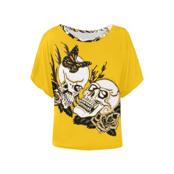 Eternal Love Black And Gold Yellow Women's Batwing-Sleeved Blouse T shirt (Model T44)