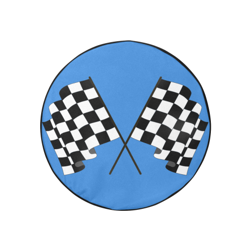 Checkered Race Flags on Black and Blue 30 Inch Spare Tire Cover