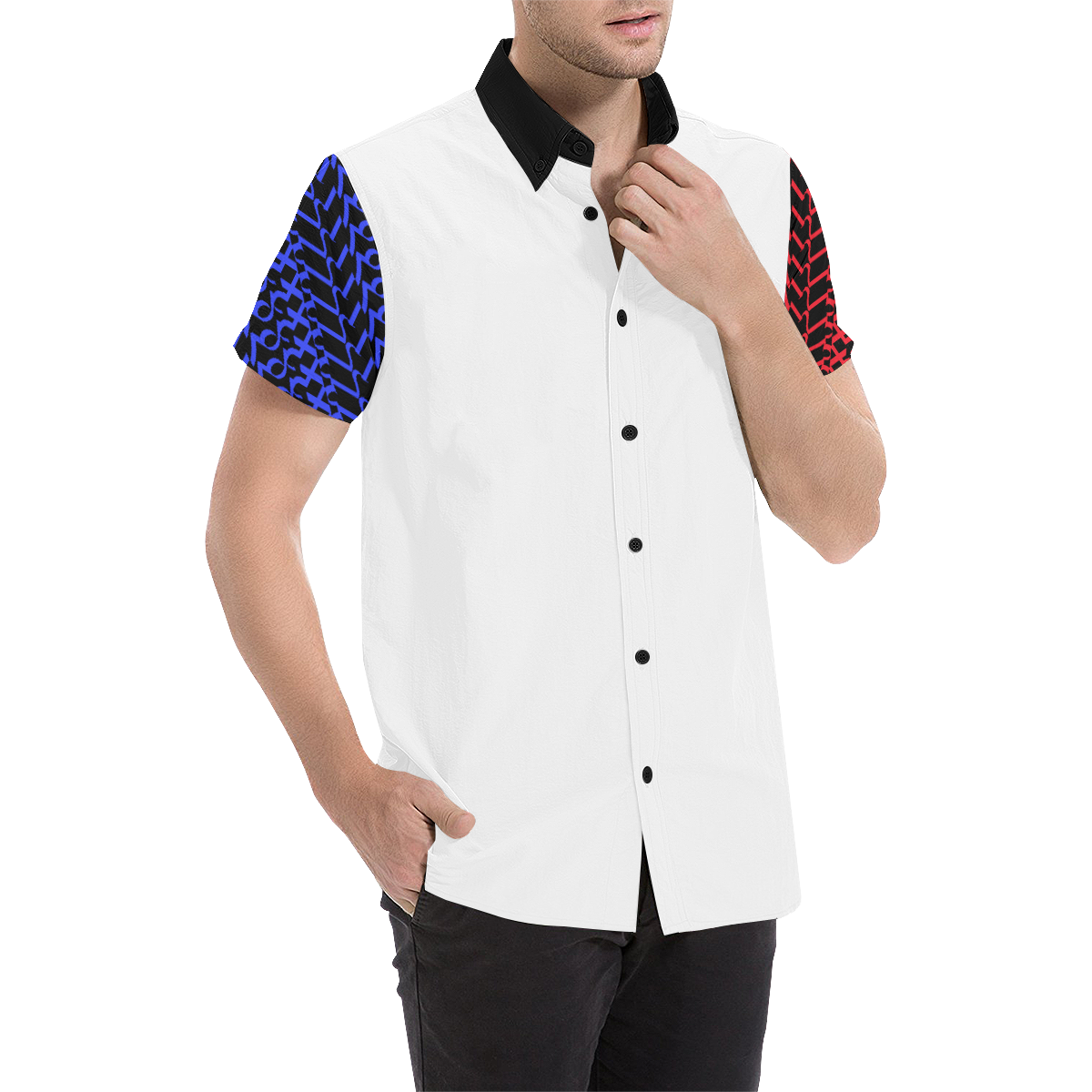 NUMBERS Collection 1234567 White "Reverse" sleeves/Black collar Men's All Over Print Short Sleeve Shirt (Model T53)