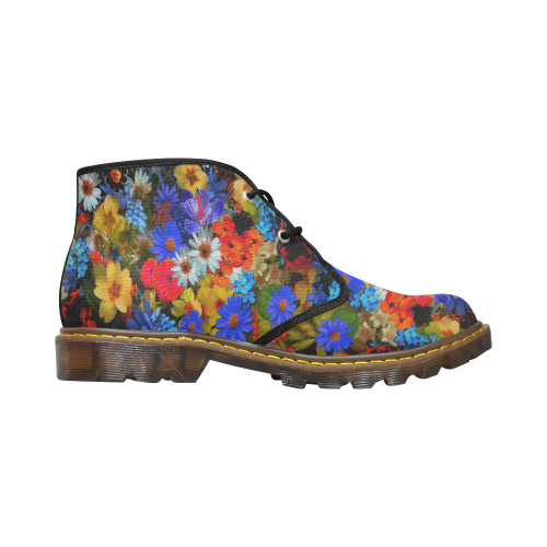 FLORAL DESIGN 13 Men's Canvas Mid-Top Boots (Model 2402-1)