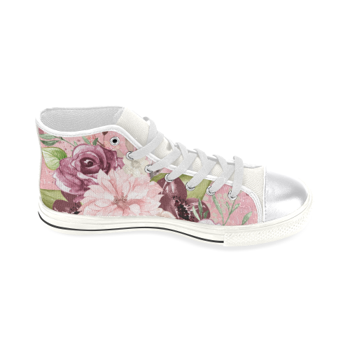 Floral Flowers Shoes, Watercolor BURGUNDY DREAMS Women's Classic High Top Canvas Shoes (Model 017)