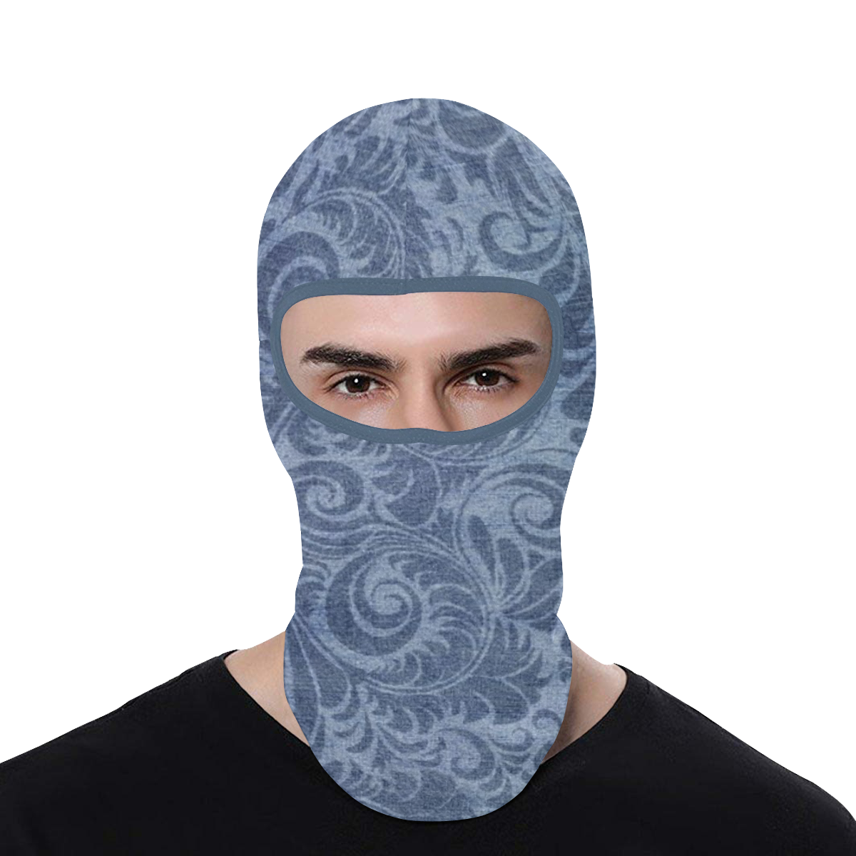 Denim with vintage floral pattern, blue boho All Over Print Balaclava