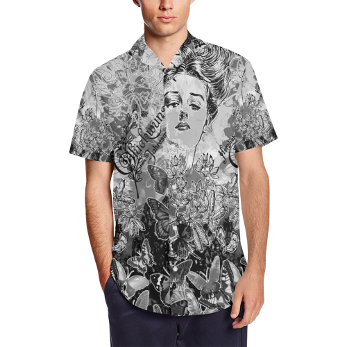 Lady and butterflies Men's Short Sleeve Shirt with Lapel Collar (Model T54)