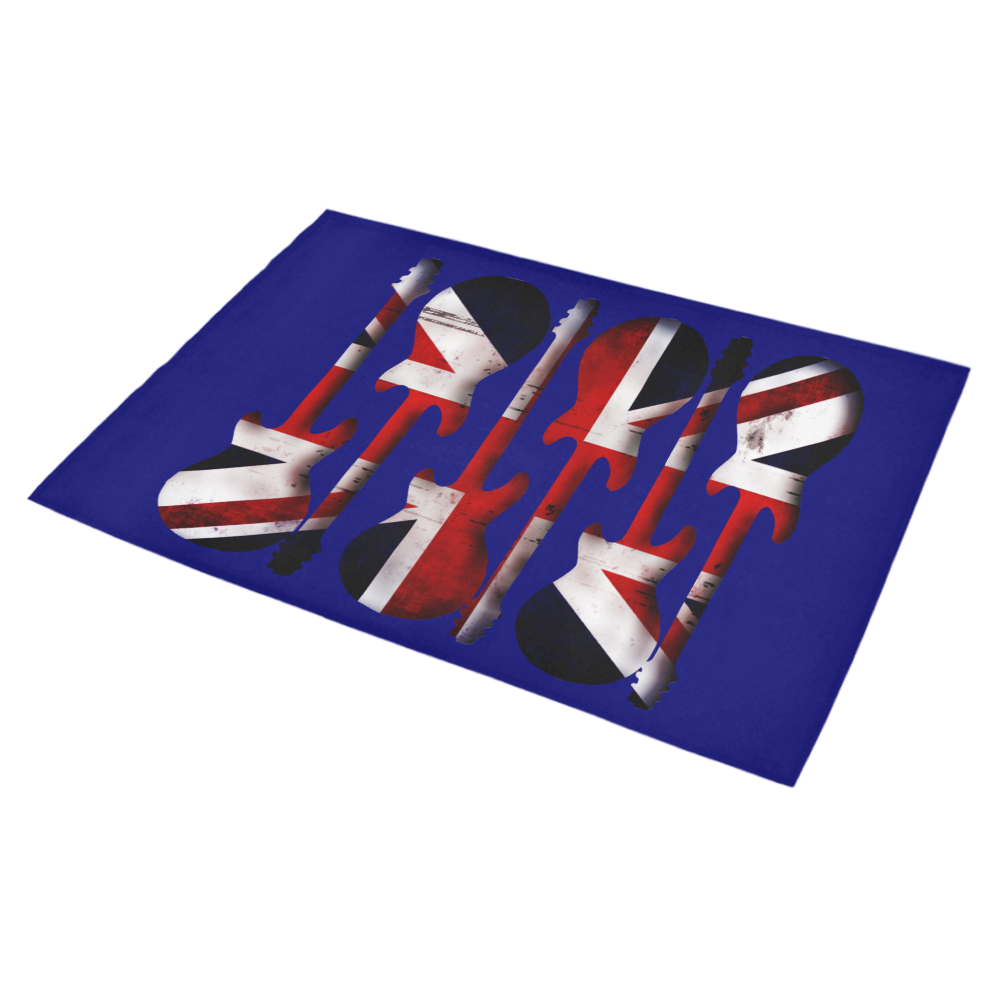 Union Jack British UK Flag Guitars on Blue Azalea Doormat 30" x 18" (Sponge Material)