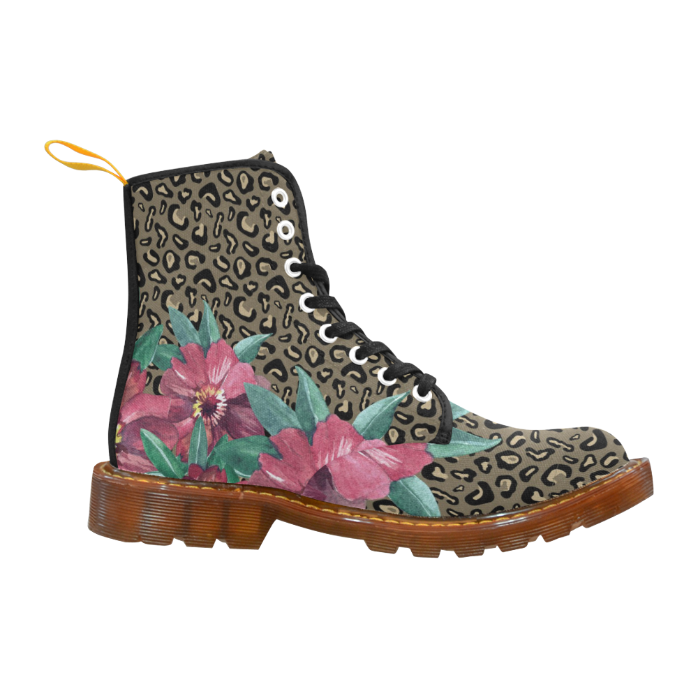 Flowers on Cheetah Print Martin Boots For Women Model 1203H