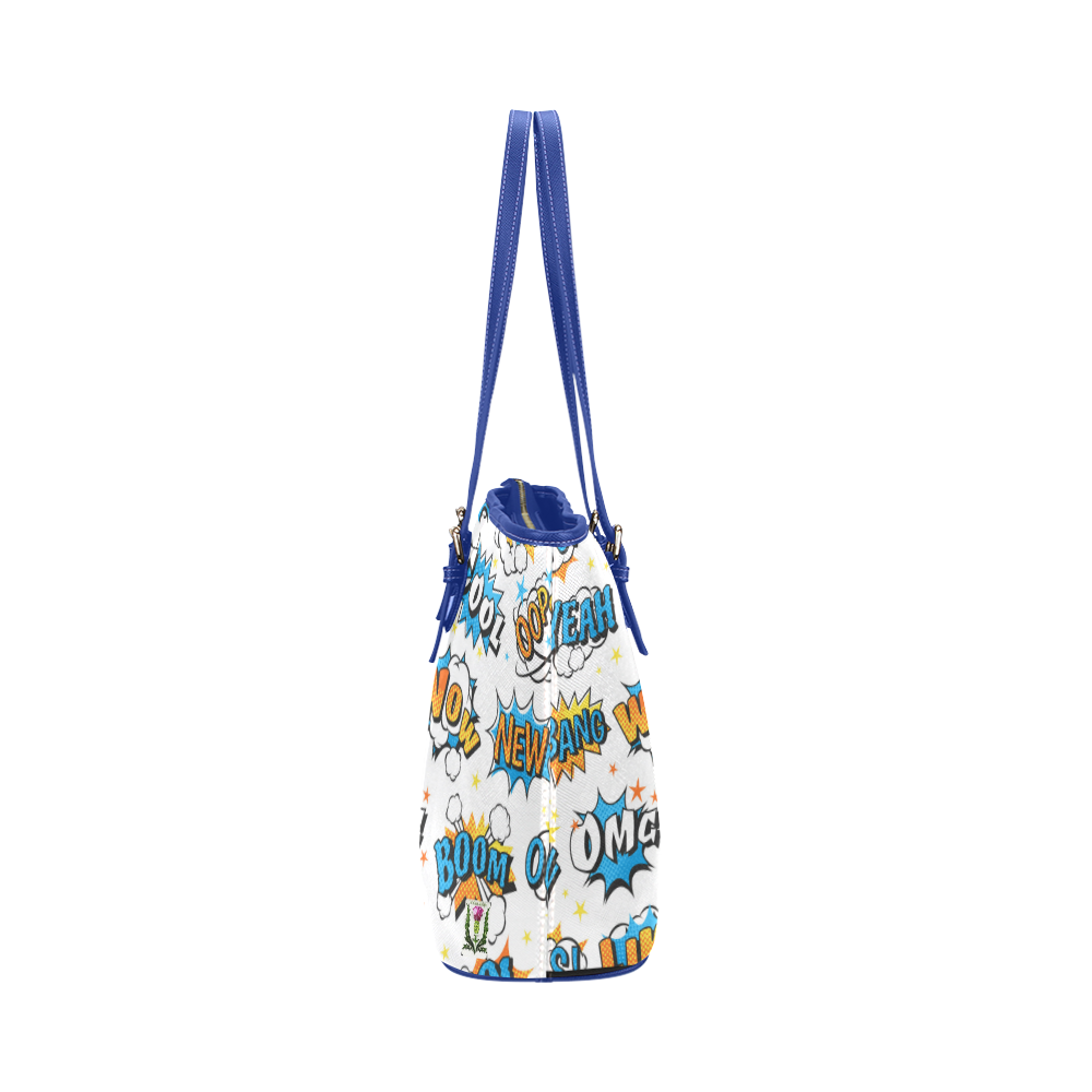 Fairlings Delight's Pop Art Collection- Comic Bubbles 53086wowboom3Blue Leather Tote Bag/Small Leather Tote Bag/Small (Model 1651)