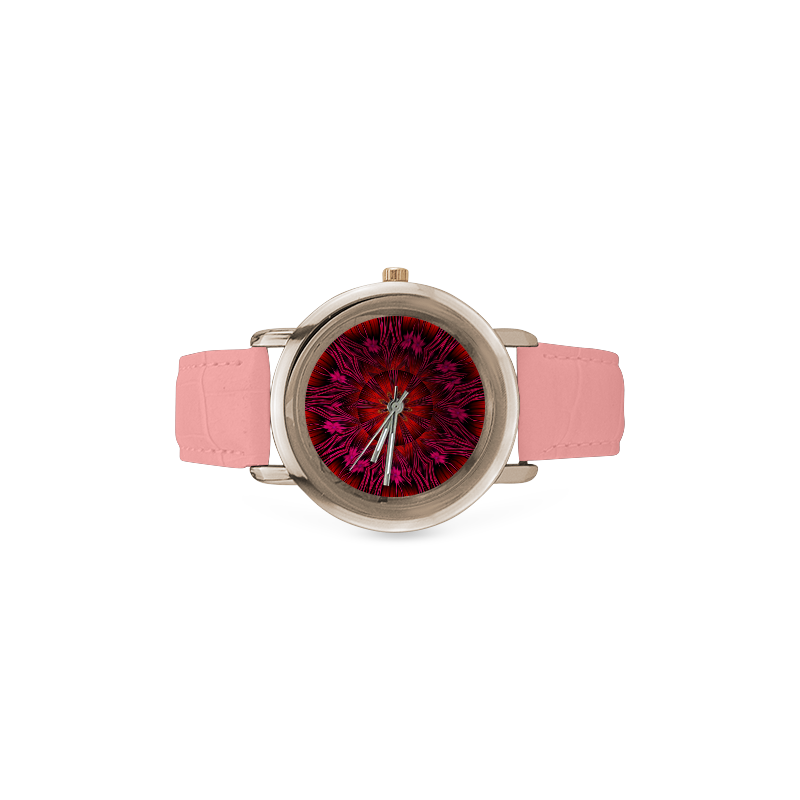 Sunset Solar Flares Fractal Abstract Women's Rose Gold Leather Strap Watch(Model 201)