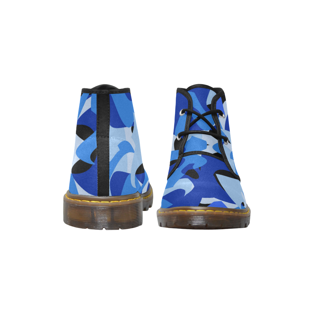 Camouflage Abstract Blue and Black Men's Canvas Chukka Boots (Model 2402-1)