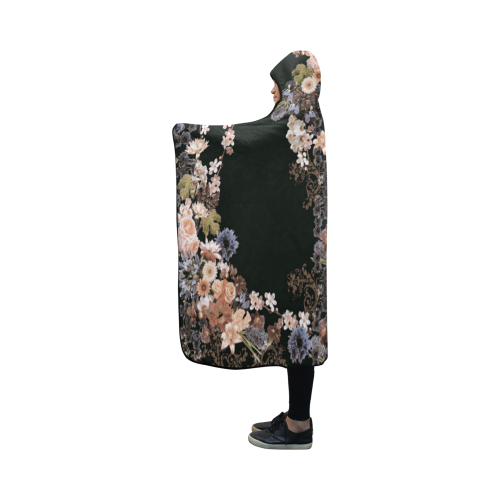 floral-black and peach Hooded Blanket 50''x40''