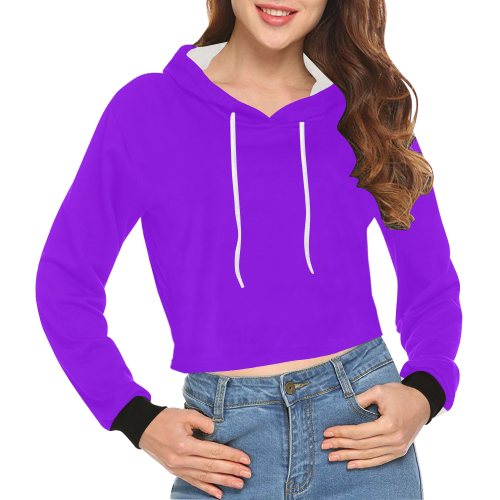 color electric violet All Over Print Crop Hoodie for Women (Model H22)