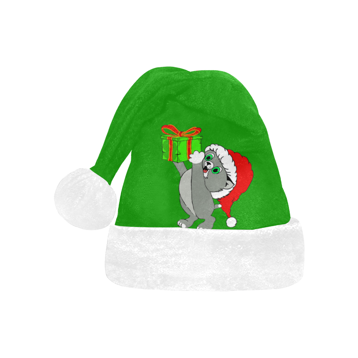 Christmas Kitten Green/White Santa Hat