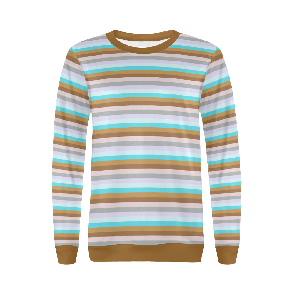 Fun Stripes 5 Brown All Over Print Crewneck Sweatshirt for Women (Model H18)